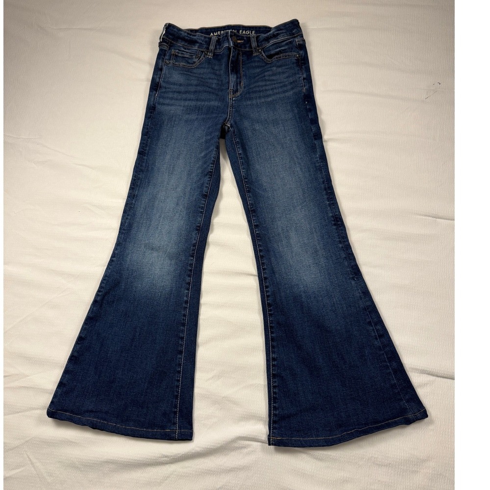American Eagle Festival Flare Jeans 4 Short Next Level Stretch Dark Wash Boho